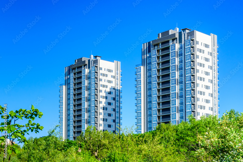 View on a new multistory high rise residential building