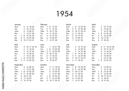Calendar of year 1954