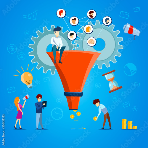 Funnel sale generation. Digital marketing funnel lead generations with buyers.