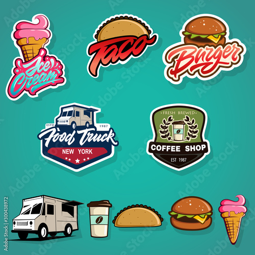 Set of labels, logotype and elements for different fast food