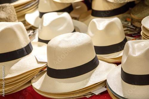 assortment of genuine hand-made panama hat on a shelf photo