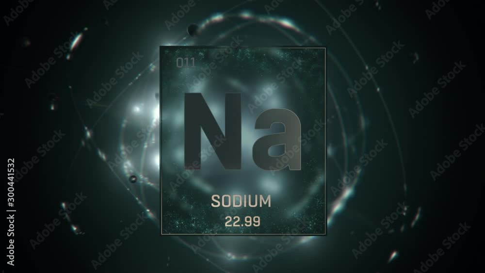 Sodium as Element 11 of the Periodic Table. Seamlessly looping 3D