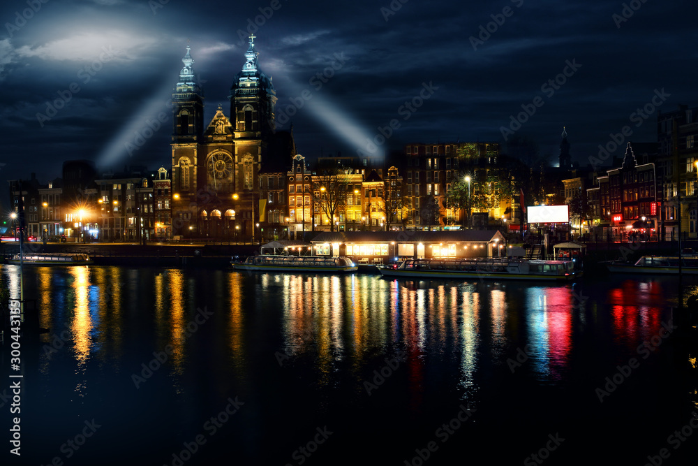 Night view of Amsterdam canals