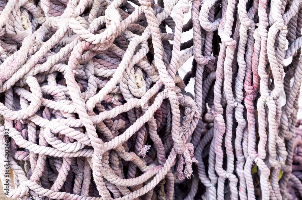 Texture of marine ropes. Close-up, copy space