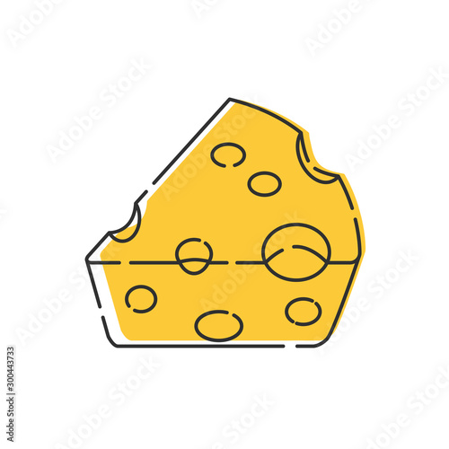 Icono plano lineal pieza de queso emmental con color amarillo