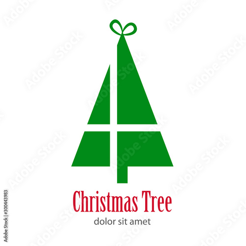 Logotipo con texto Christmas Tree con árbol abstracto como caja de regalo en color verde