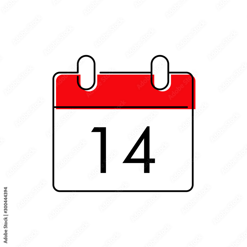 Vetor de Símbolo 14 de febrero con icono lineal de calendario con día 14  con color rojo do Stock