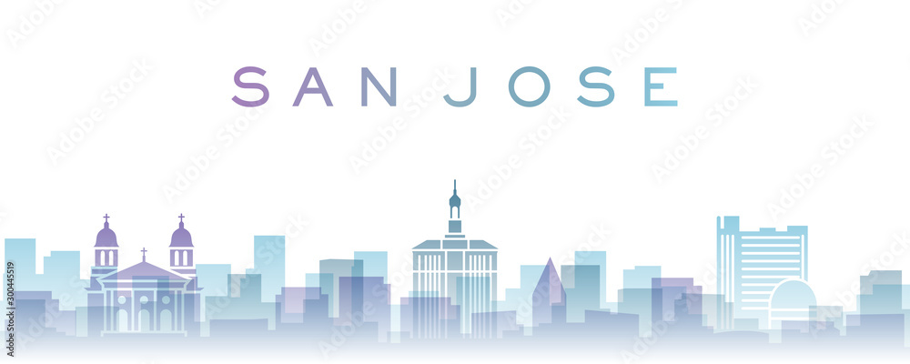 San Jose Transparent Layers Gradient Landmarks Skyline - obrazy, fototapety, plakaty 