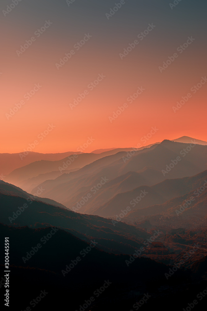 Mountains Landscape. Beautiful Mountain peaks at sunset. .