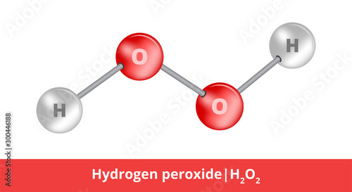 Vector ball-and-stick model of chemical substance. Icon of hydrogen peroxide molecule H2O2 consisting of hydrogen and oxygen. Structural formula suitable for education isolated on a white background.