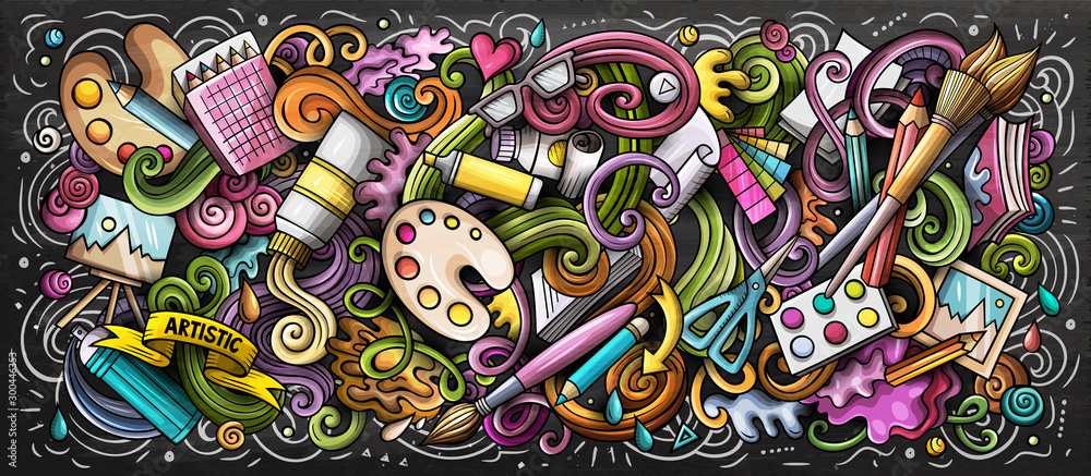 Artist supply color illustration. Visual arts doodle