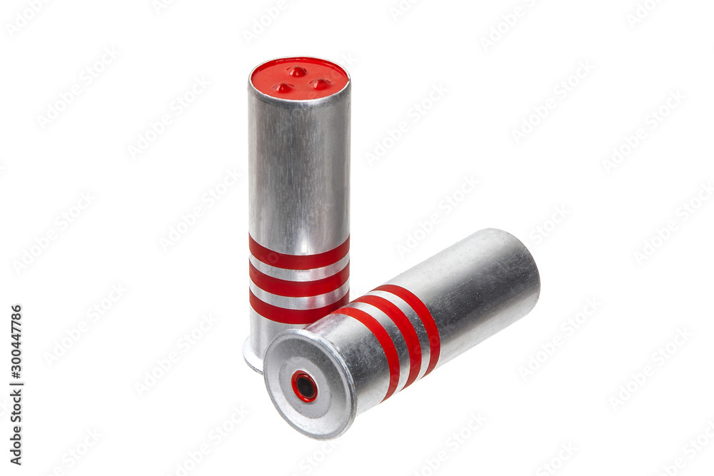 Ammunition for signal flares gun isolate on a white background. Silver ...