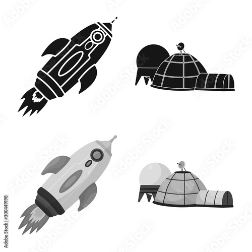 Vector illustration of astronomy and technology logo. Set of astronomy and sky vector icon for stock.