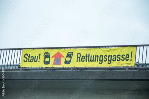 warning on the freeway in Germany, which translated means: caution, blockage on the freeway