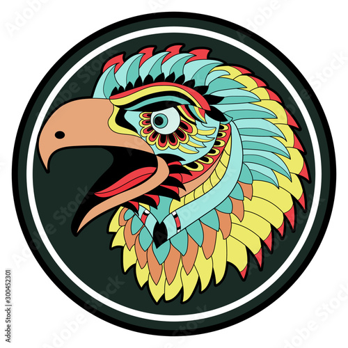 Vector illustration of a bird head in a round