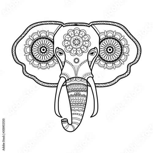Vector illustration of an elephant head mandala for coloring book