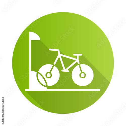 Bike parking green flat design long shadow glyph icon. Bicycle storage. Cycle rack. Sport activity. Place for wheels. Eco transport. City biking. Apartment amenities. Vector silhouette illustration