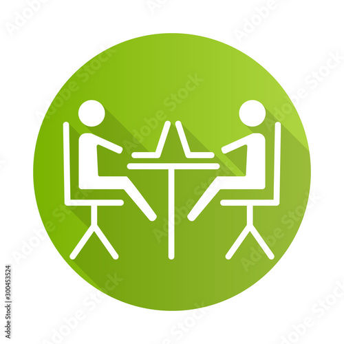 Coworking space green flat design long shadow glyph icon. Meeting room. Establishing community. Freelance professionals. Remote workers. Business accelerator, incubator. Vector silhouette illustration