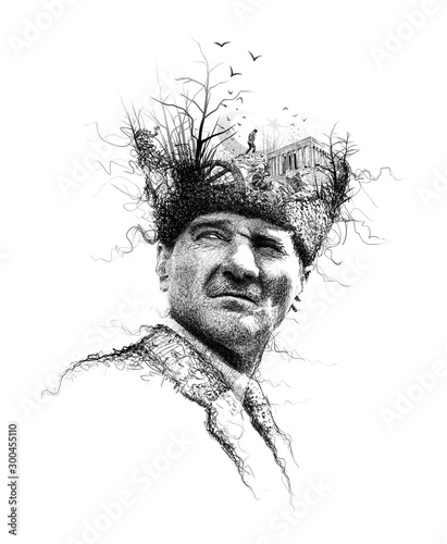 Ataturk illustration, Leader of Turkey,President drawing,collage art photo