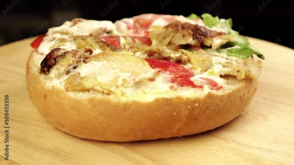 open Burger without top bun rotates 360 degrees.