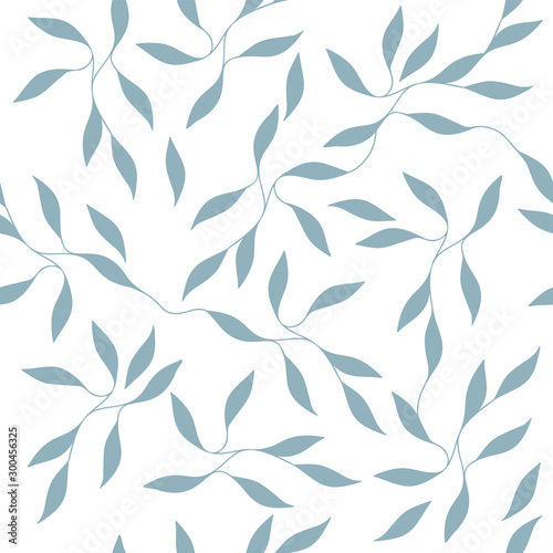 Ornate Small Leaves on Branches Seamless Repeating Pattern Vector Illustration