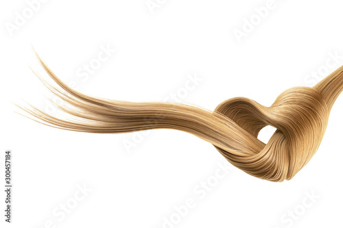 Brown hair knot in shape of heart, isolated on white background