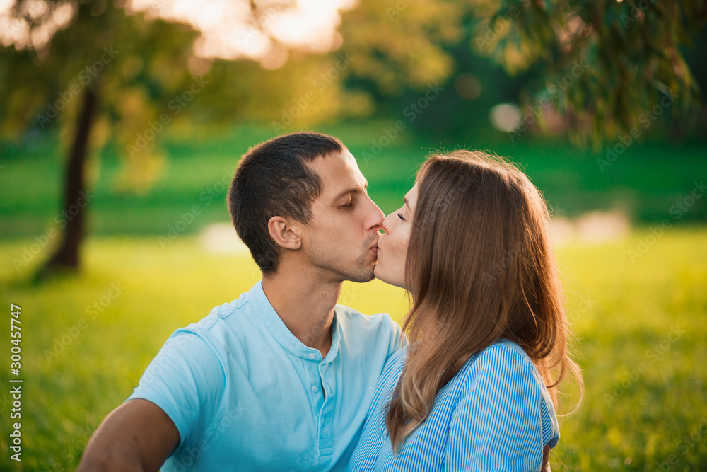 Fototapeta premium A couple in love kissing.Portrait photos