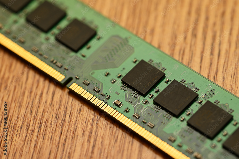 RAM memory in detail lying on the table. RAM memory in detail lying on the table.