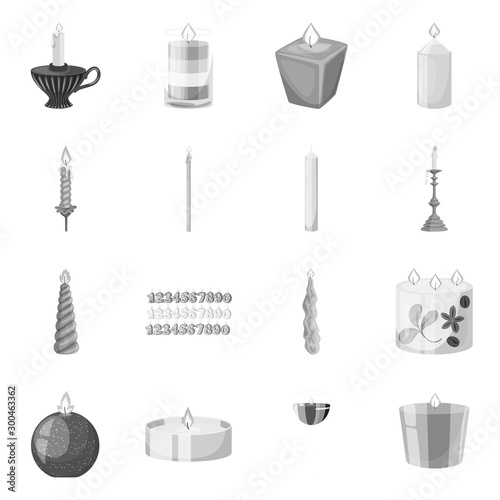 Isolated object of paraffin and fire symbol. Collection of paraffin and decoration stock vector illustration.