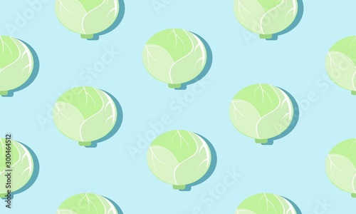 Seamless blue background with cabbage heads with shadow. Vector  illustration design with vegetables for template.