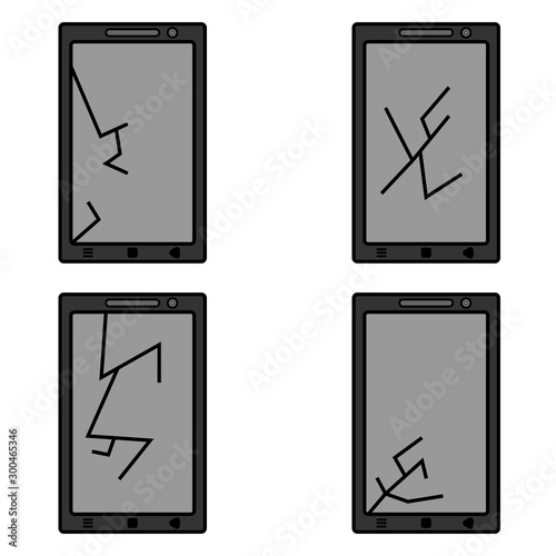 Mobile phone on isolated white background, broken display, vector illustration