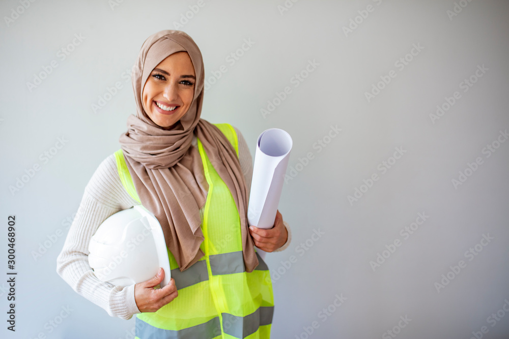 Muslim female architect. Arab architect are planning new project