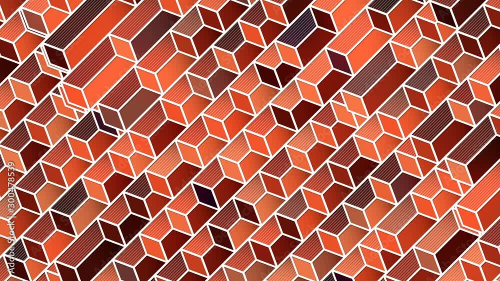 Abstract diagonal rectangles pattern motion graphic design. Modern geometric background. Orange colored artistic texture. Digital seamless loop animation. 3d rendering. 4K, Ultra HD resolution