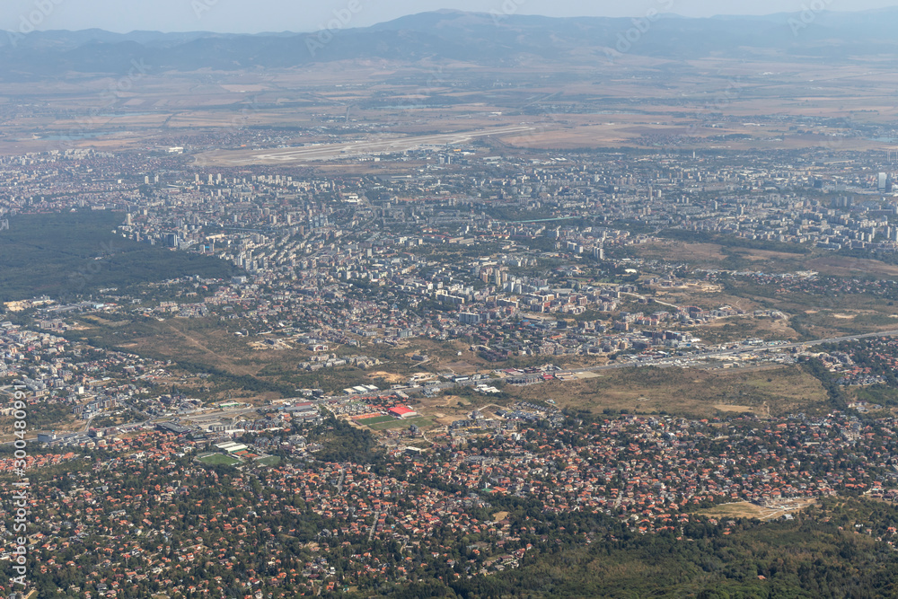 Panorama of city of Sofia from Kamen Del Peak, Bulgaria