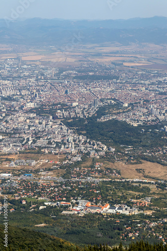 Panorama of city of Sofia from Kamen Del Peak  Bulgaria