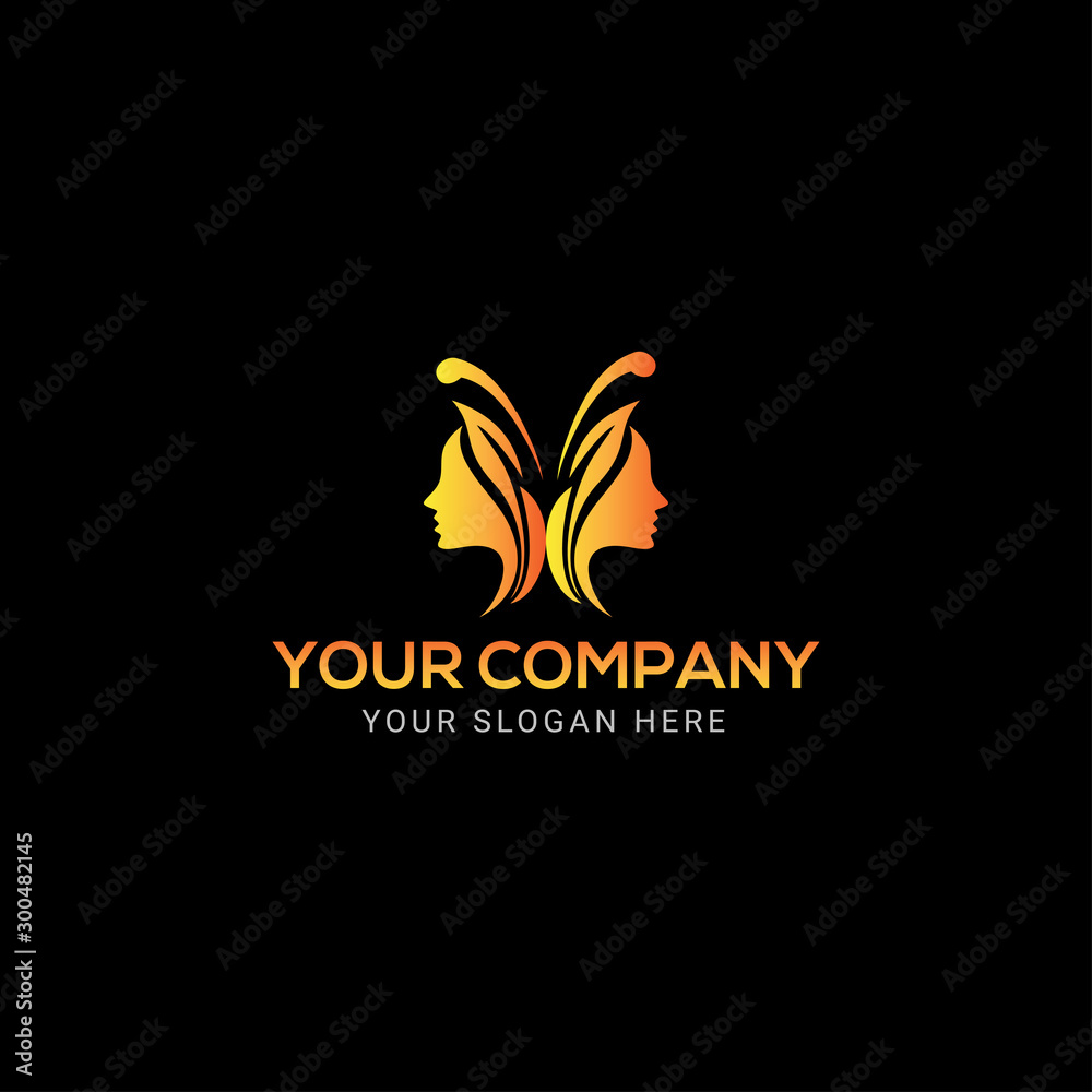 Obraz premium Women face, butterfly, women face to face, color full butterfly women face logo design