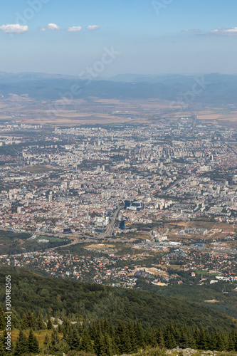 Panorama of city of Sofia from Kamen Del Peak, Bulgaria