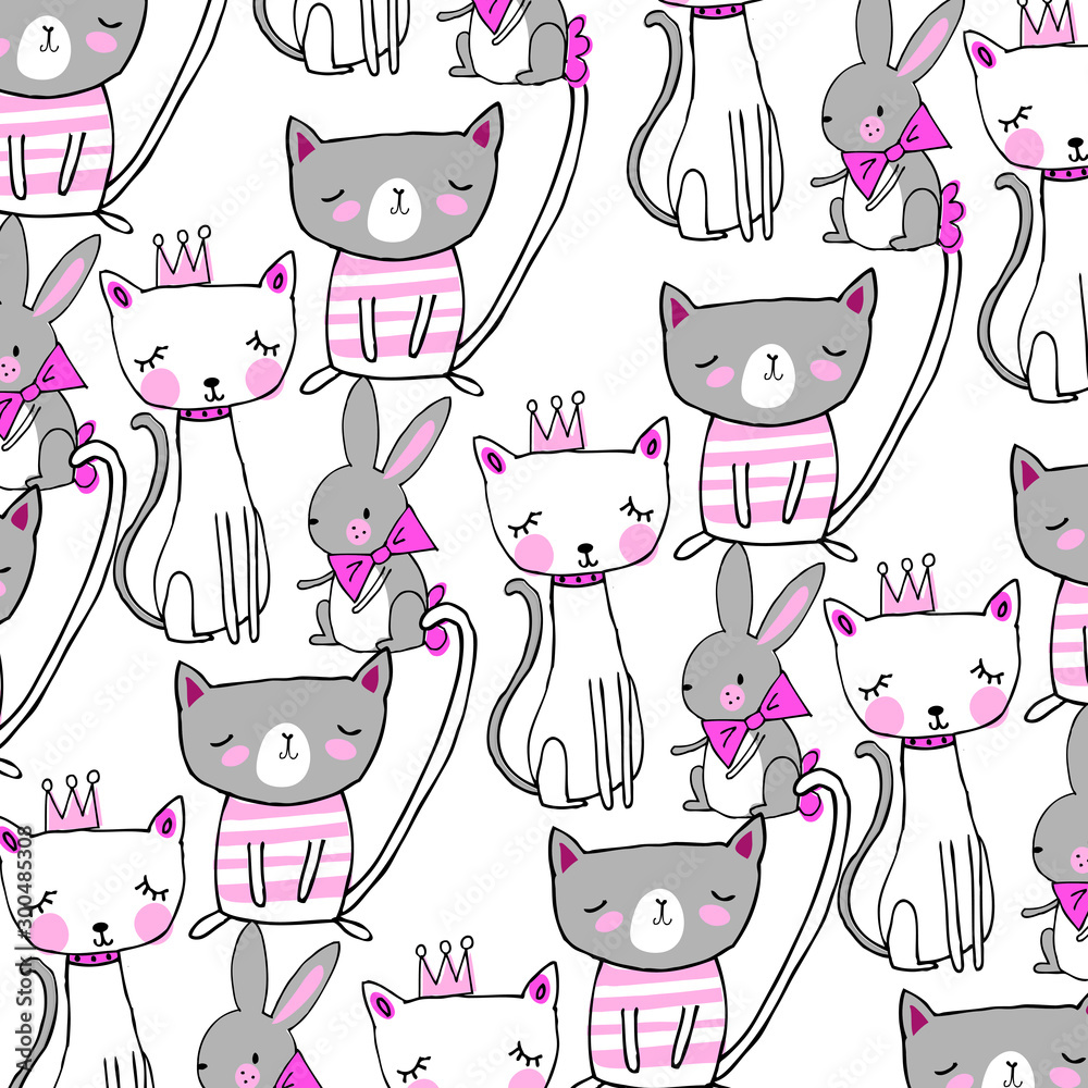 Cute baby cat pattern vector illustration.