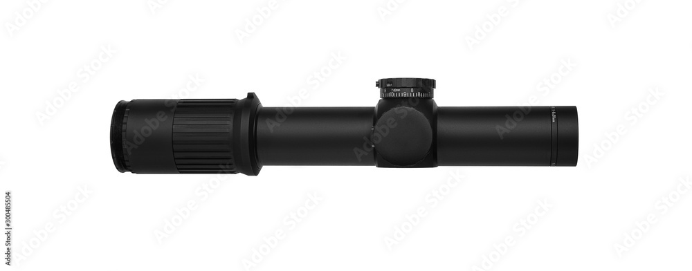 Modern optical sight for sniper and hunting rifles isolated on a white back Modern optical sight for sniper and hunting rifles isolated on a white back