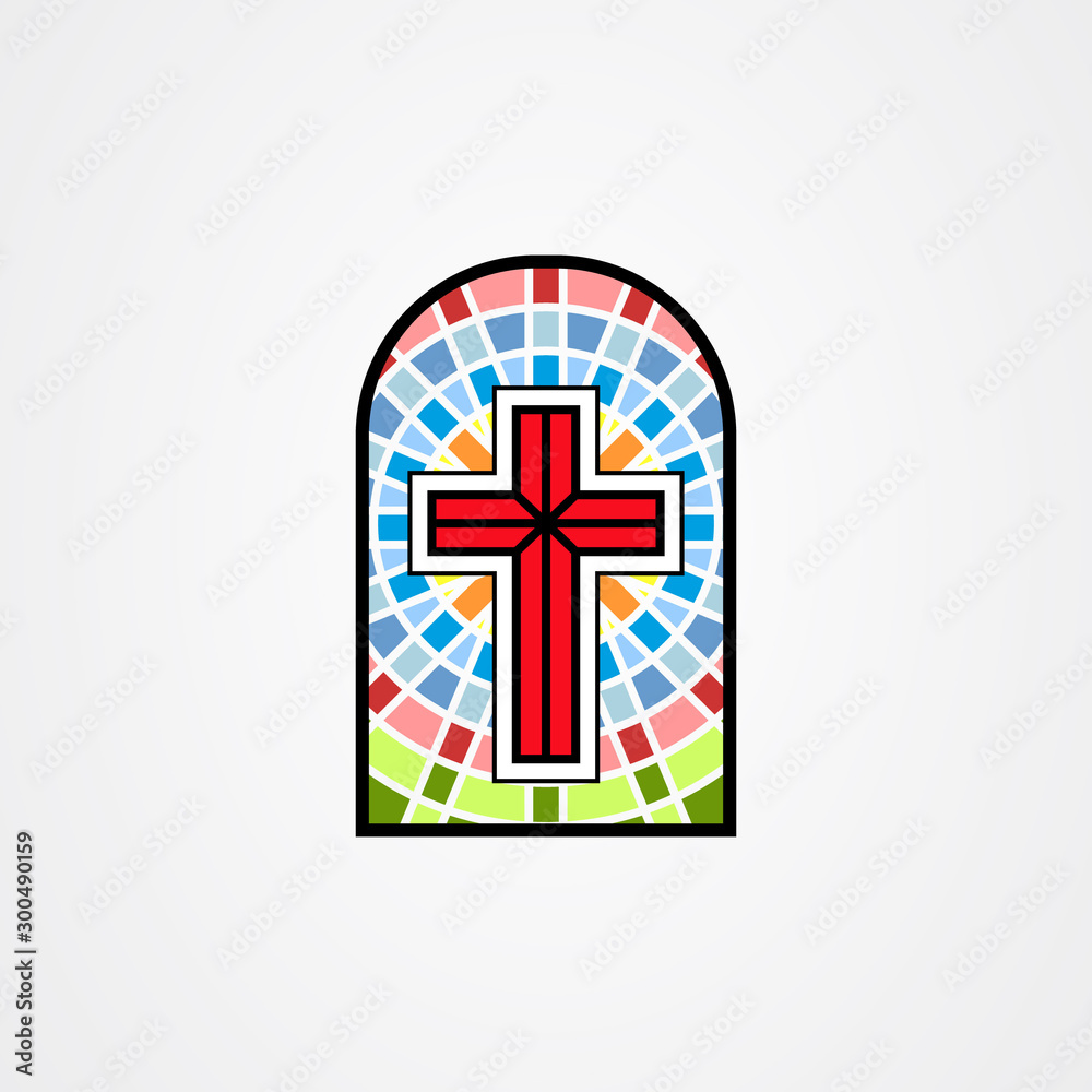 Fototapeta premium Illustration in stained glass style with a christian cross