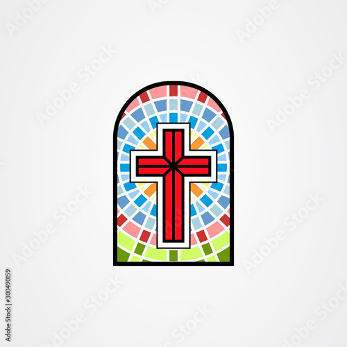 Illustration in stained glass style with a christian cross
