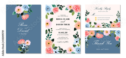 wedding invitation suite watercolor floral frame