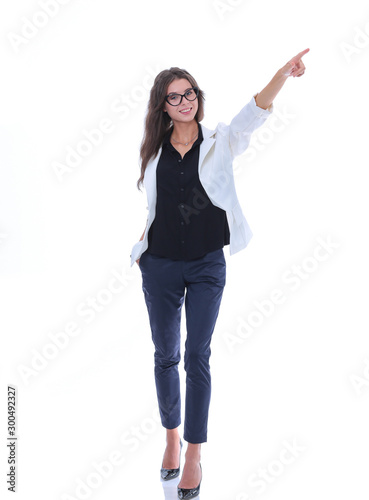 isolated on white background. Young woman";"Young woman standing