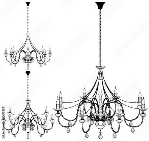 Luster Chandelier With Light Bulbs Vector. Illustration Isolated On White Background. A Vector Illustration Of Luster Chandelier.