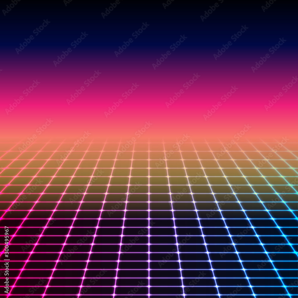 Retro futuristic 80s-90s abstract hi-tech neon background. Vector graphic  design Stock Vector | Adobe Stock