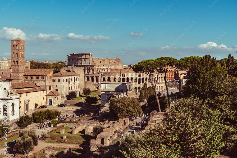 Coliseum and forum from Palatine Hill in Rome