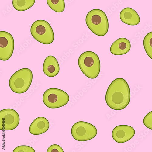 Avocados seamless pattern. Cartoon vector avocado texture.