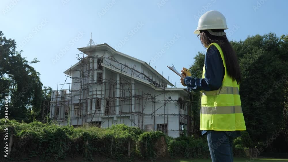 Portrait of engineer wearing a white helmet, in a suit, holding a project in hand, Portrait of engineer wearing a white helmet, in a suit, holding a project in hand,