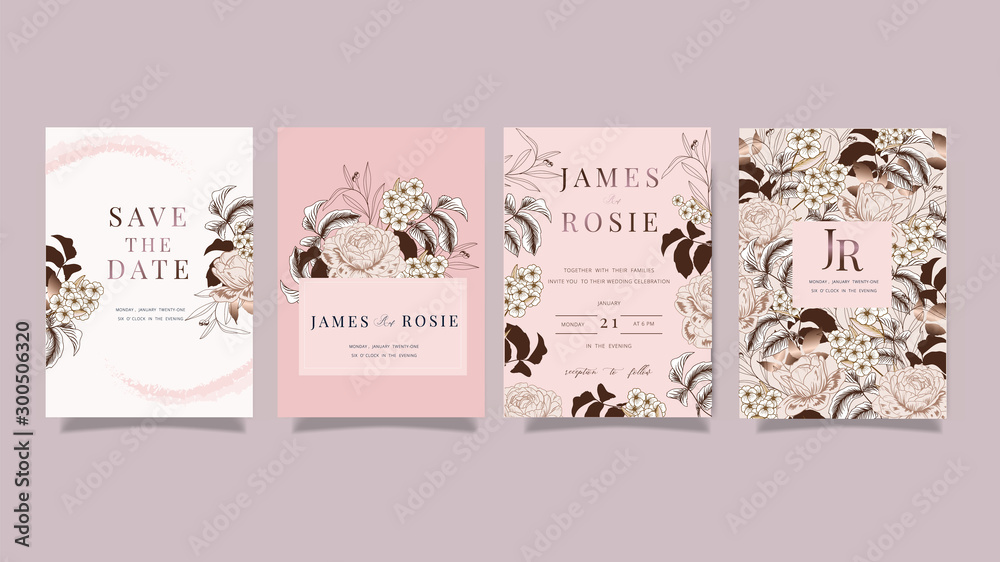 Luxury Wedding Invitation set, invite thank you, rsvp modern card Design in Golden and white rose with leaf greenery branches decorative Vector elegant rustic template Luxury Wedding Invitation set, invite thank you, rsvp modern card Design in Golden and white rose with leaf greenery branches decorative Vector elegant rustic template