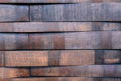 Wood texture background surface with old natural pattern. Bourbon barrel wood, rustic, aged and distressed. Black and white 